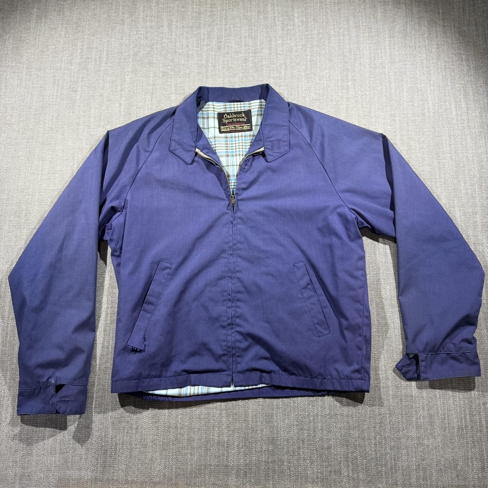 Vintage Oakbrook Sportswear Jacket Mens Large Blue Harrington Plaid Lined 60s